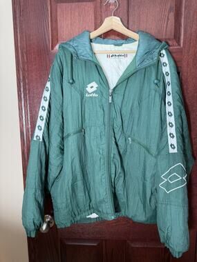 Lotto Italia Puffer Green Sport Hoodie Jacket Nylon Full Zip Vintage 90s XL?